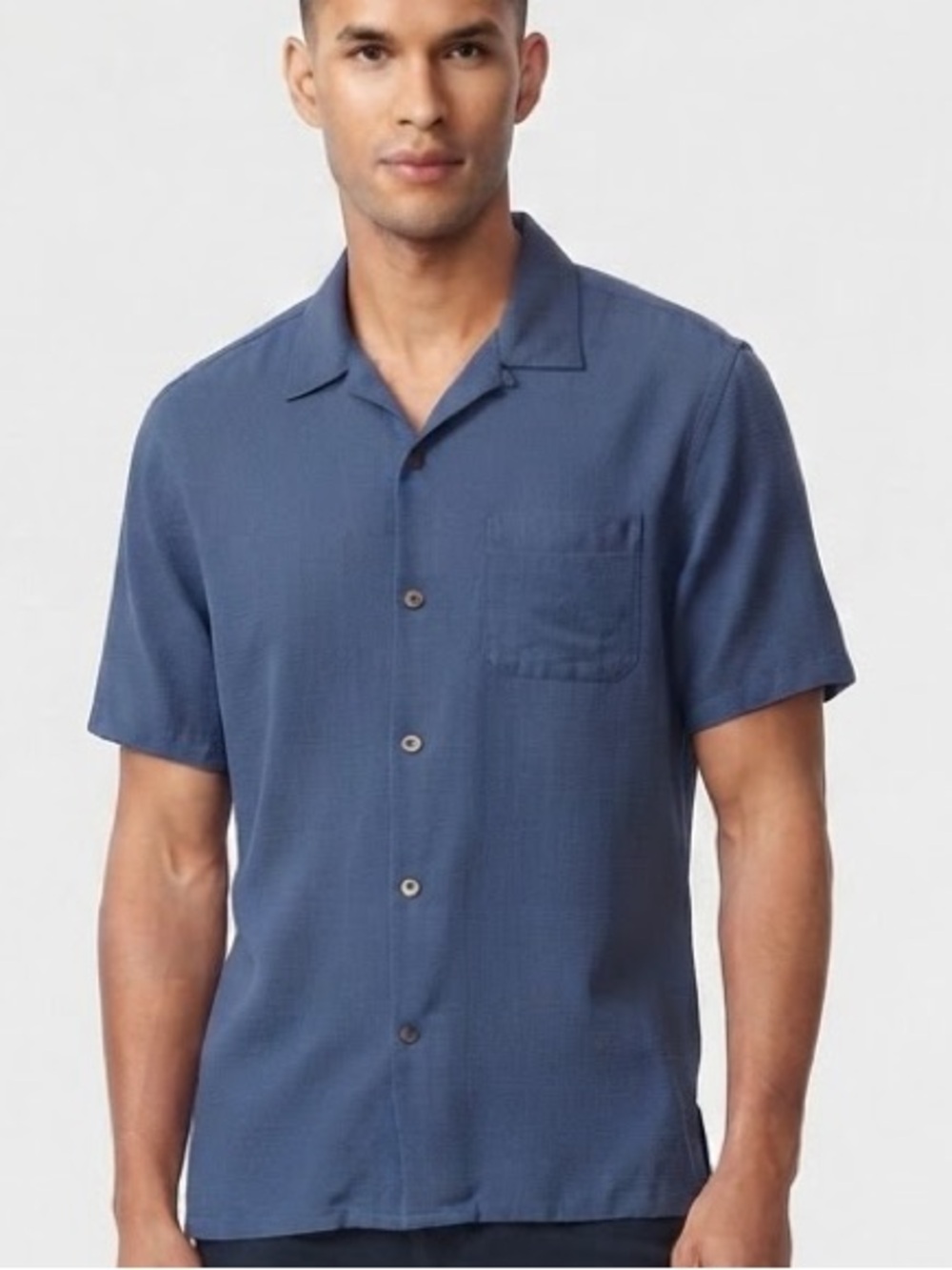 Vintage Silk Blue Waffle Textured Short Sleeve Button Up Camp Shirt XL
